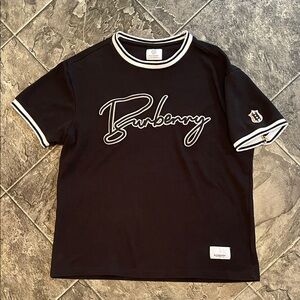 BURBERRY Short-Sleeve Crewneck Top w Embroidered Brand Detailing Urban Luxury